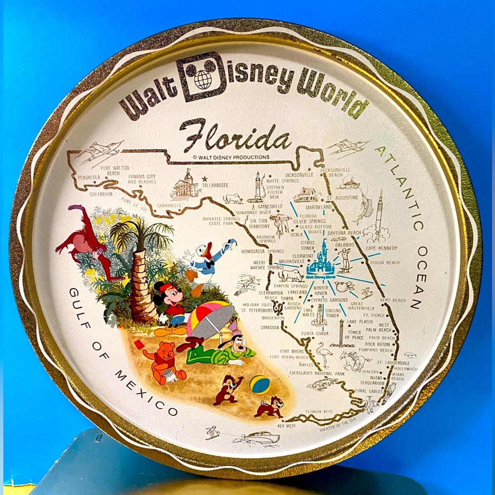 Walt Disney World Florida 1970’s Metal Souvenir Serving Tray w/Gulf of Mexico
